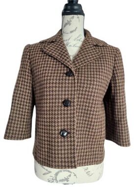 Lauren Ralph Lauren Brown Wool Houndstooth Cropped Jacket Size S